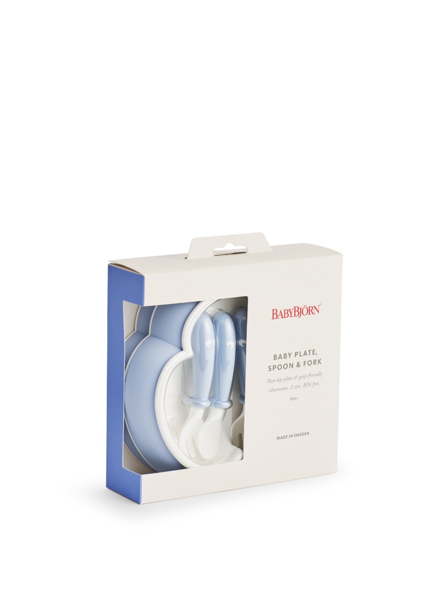 Komplektas – lekštė, šaukštas ir šakutė 2 kompl. Baby Bjorn Powder Blue Komplektas – lekštė, šaukštas ir šakutė 2 kompl. Baby Bjorn Powder Blue
