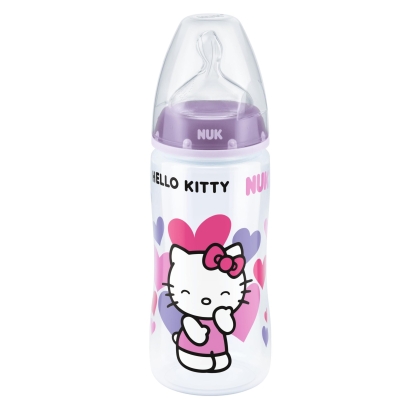 NUK buteliukas HELLO KITTY First Choice 300 ml su silikono snapeliu (neišsipilantis) rožinis