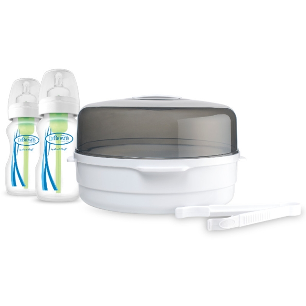 Sterilizatorius mikrobangų kr.+ Buteliukai Options (plačiu kakl.) 270ml, 2 vnt.