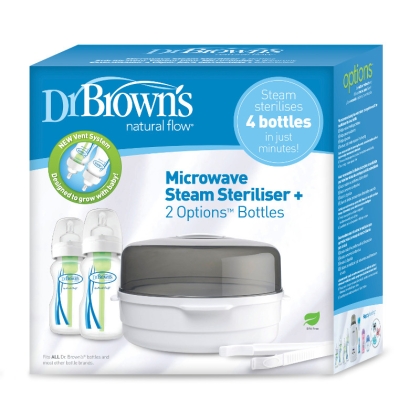 Sterilizatorius mikrobangų kr.+ Buteliukai Options (plačiu kakl.) 270ml, 2 vnt.