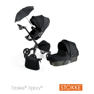 STOKKE XPLORY True Black kompl. (vežimėlis, skėtis ir rankinė)