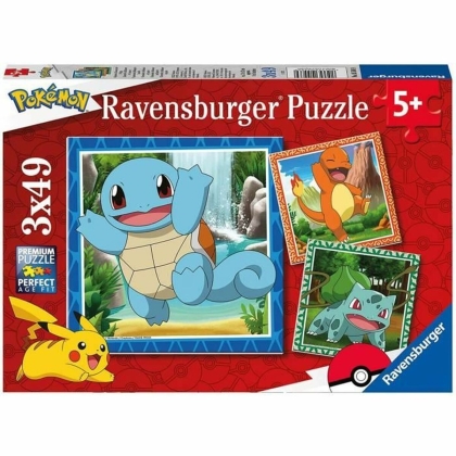 3 galvosūkių rinkinys Pokémon Ravensburger 05586 Bulbasaur, Charmander  Squirtle 147 Dalys