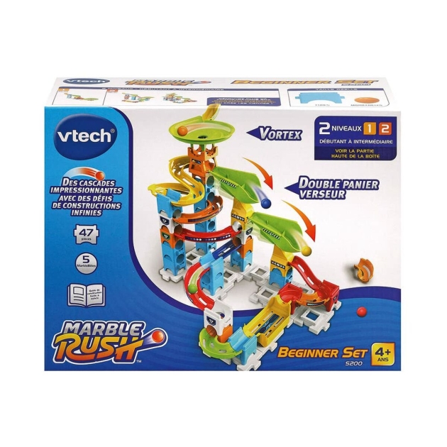 Marmuro rinkinys Vtech Marble Rush Marble Run - Beginner Set Lenktynių trasa + 4 metų Trasa su Rampomis 47 Dalys