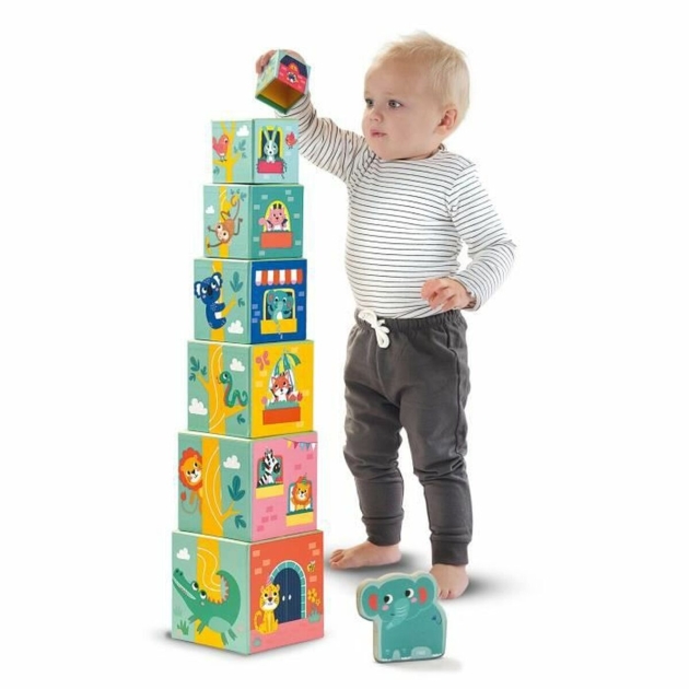 Playset SES Creative Block tower to stack with animal figurines 10 Dalys
