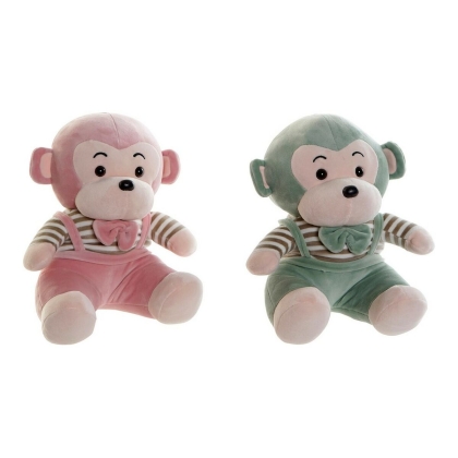 Pūkuotas žaislas DKD Home Decor Žalia Rožinė Plastmasinis Vaikiškas Beždžionė 23 x 20 x 27 cm (2 vnt.)