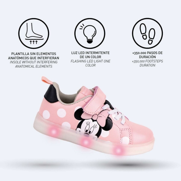 Sportbačiai su LED Minnie Mouse Velcro Rožinė