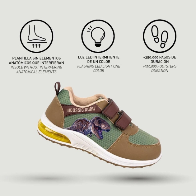 Sportbačiai su LED Jurassic Park Velcro Žalia