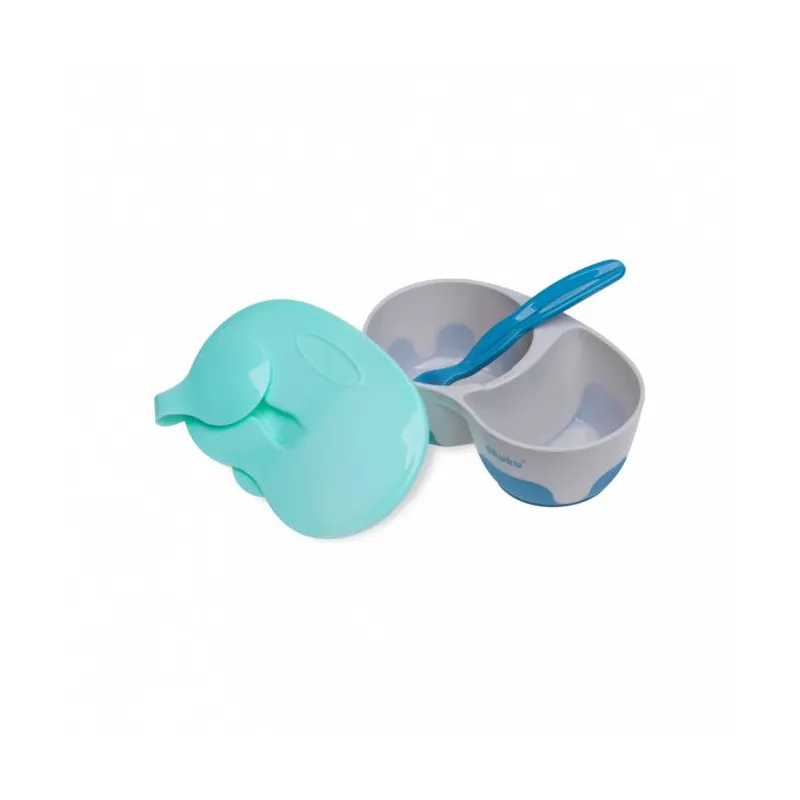 AKUKU 2 dalių dubenėlis su šaukšteliu, A0303 GREY/BLUE AKUKU 2 dalių dubenėlis su šaukšteliu, A0303 GREY/BLUE