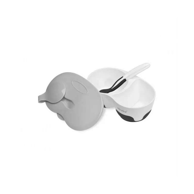 AKUKU 2 dalių dubenėlis su šaukšteliu, A0428 WHITE/BLACK AKUKU 2 dalių dubenėlis su šaukšteliu, A0428 WHITE/BLACK