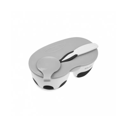 AKUKU 2 dalių dubenėlis su šaukšteliu, A0428-WHITE/BLACK