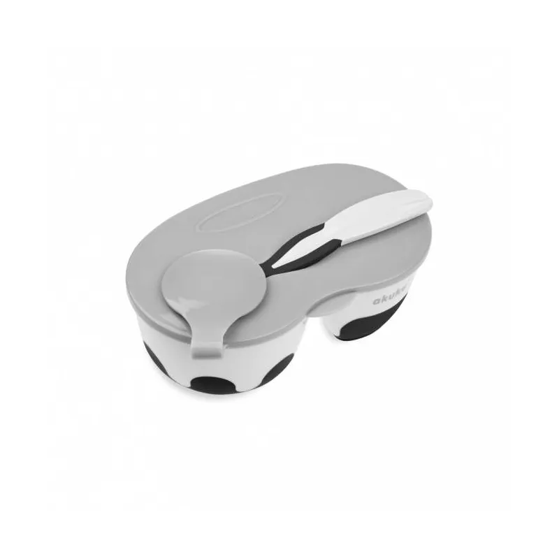 AKUKU 2 dalių dubenėlis su šaukšteliu, A0428-WHITE/BLACK AKUKU 2 dalių dubenėlis su šaukšteliu, A0428-WHITE/BLACK