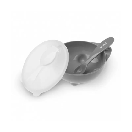 Akuku dubenėlis su dangteliu ir šaukšteliu, A0425-GREY