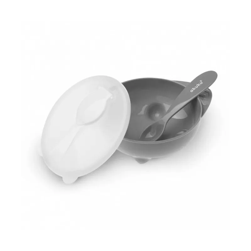 Akuku dubenėlis su dangteliu ir šaukšteliu, A0425-GREY Akuku dubenėlis su dangteliu ir šaukšteliu, A0425-GREY