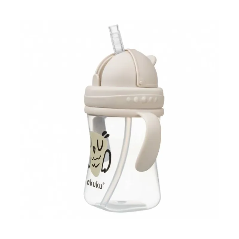 Akuku gertuvė su šiaudeliu, 300ml, su dviem rankenėlėmis, OWL A0204 Akuku gertuvė su šiaudeliu, 300ml, su dviem rankenėlėmis, OWL A0204