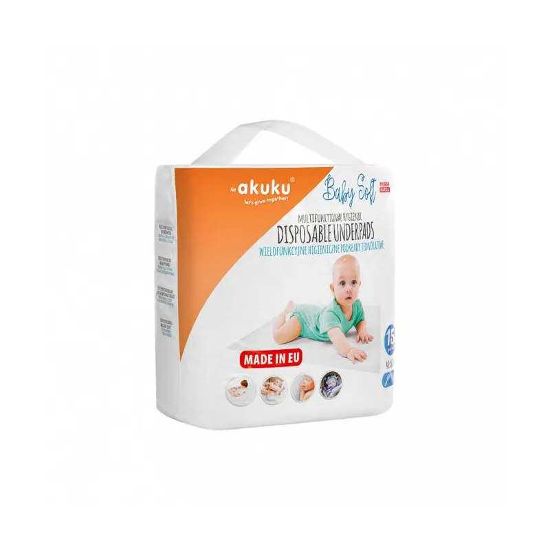 Akuku kūdikio pervystymo paklotai SOFT, 40×60, 15 vnt., A0500 Akuku kūdikio pervystymo paklotai SOFT, 40×60, 15 vnt., A0500