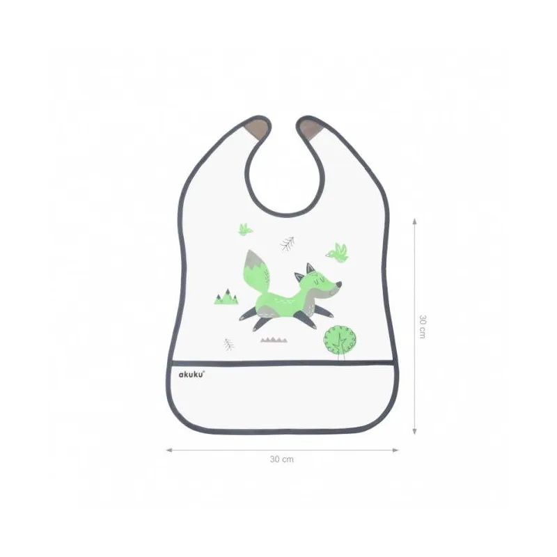 Akuku kūdikio seilinukas su užsegimu ir kišenėle, Fox, A0519 30×30 cm Akuku kūdikio seilinukas su užsegimu ir kišenėle, Fox, A0519 30×30 cm