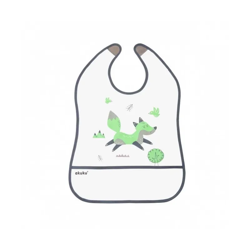 Akuku kūdikio seilinukas su užsegimu ir kišenėle, Fox, A0519 30x30 cm Akuku kūdikio seilinukas su užsegimu ir kišenėle, Fox, A0519 30x30 cm