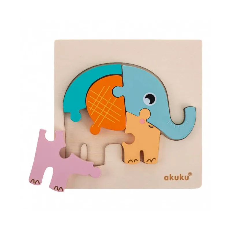 Akuku kūdikių medinė, edukacinė dėlionė ELEFANT, A0600 Akuku kūdikių medinė, edukacinė dėlionė ELEFANT, A0600