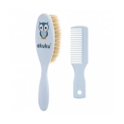 Akuku naturalių šerių plaukų šepetys ir šukos, A0457-BLUE