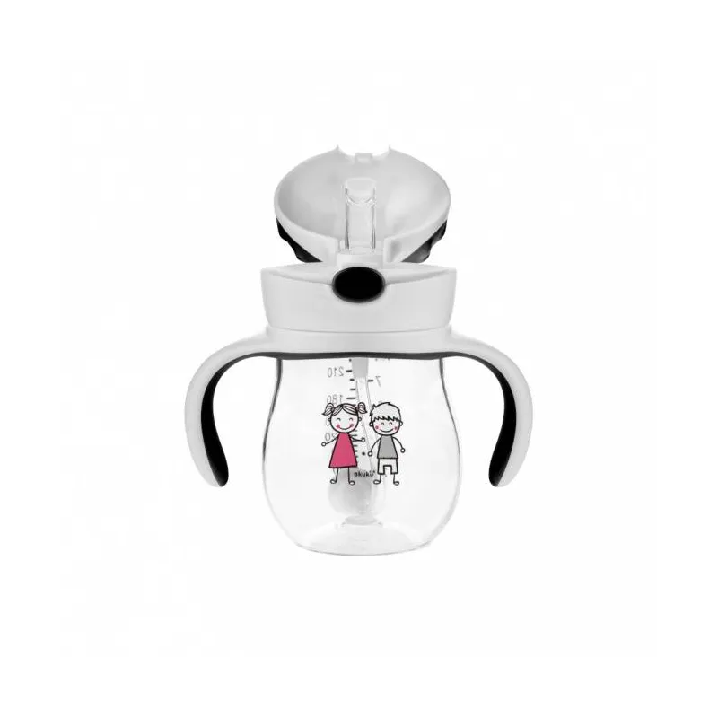 Akuku neišsiliejantis mokomasis puodelis 250 ml su svareliu ir dviem rankenėlėmis, A0034 Akuku neišsiliejantis mokomasis puodelis 250 ml su svareliu ir dviem rankenėlėmis, A0034