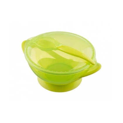 Akuku prilimpantis dubenėlis su dangteliu ir šaukšteliu, A0454-GREEN