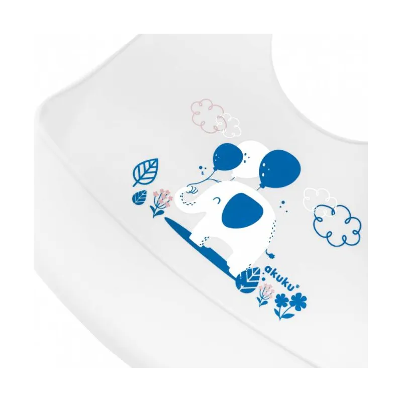 Akuku silikoninis seilinukas su kišenėle, Elephant, A0506 Akuku silikoninis seilinukas su kišenėle, Elephant, A0506