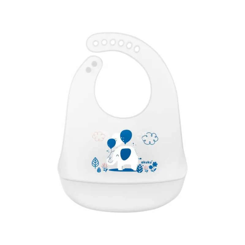 Akuku silikoninis seilinukas su kišenėle, Elephant, A0506 Akuku silikoninis seilinukas su kišenėle, Elephant, A0506