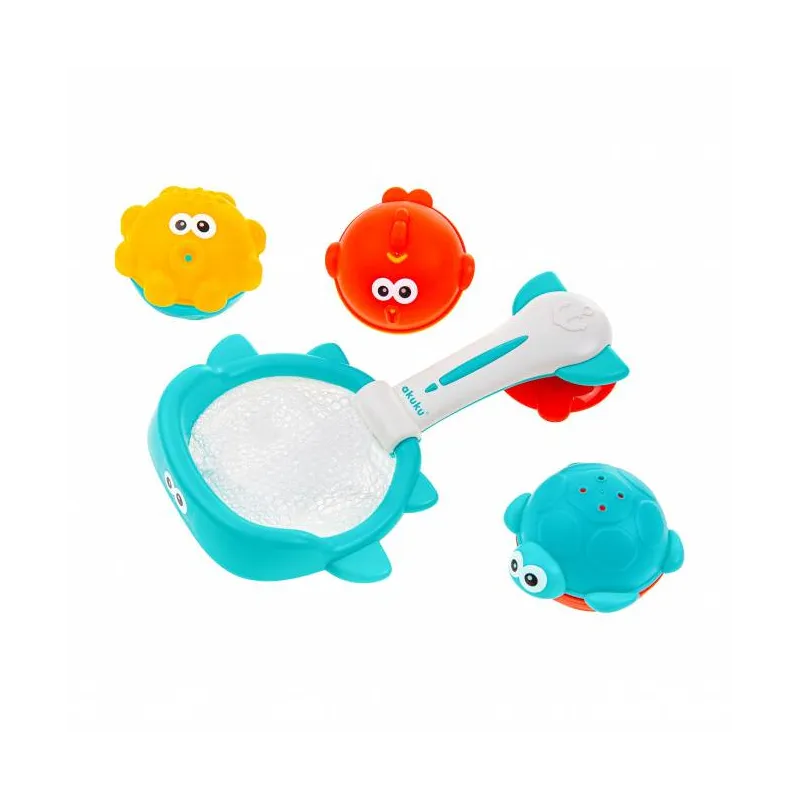 Akuku vonios žaislų rinkinys su žvejo tinkleliu/krepšeliu., A0456 Akuku vonios žaislų rinkinys su žvejo tinkleliu/krepšeliu., A0456