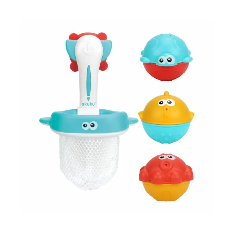 Akuku vonios žaislų rinkinys su žvejo tinkleliu/krepšeliu., A0456 Akuku vonios žaislų rinkinys su žvejo tinkleliu/krepšeliu., A0456