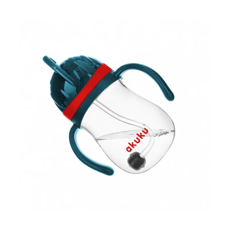 Neišsiliejantis mokomasis puodelis 280 ml su dviem rankenėlėmis ir svareliu, blue/red, A0164